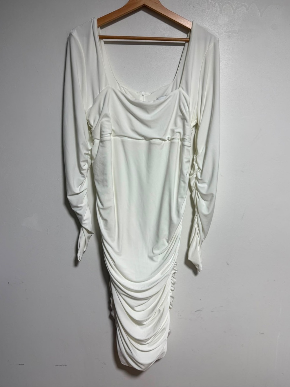 Club L London Seductress White Square Neck Ruched Bodycon Midi Dress UK 14 US 10 - Picture 2 of 13
